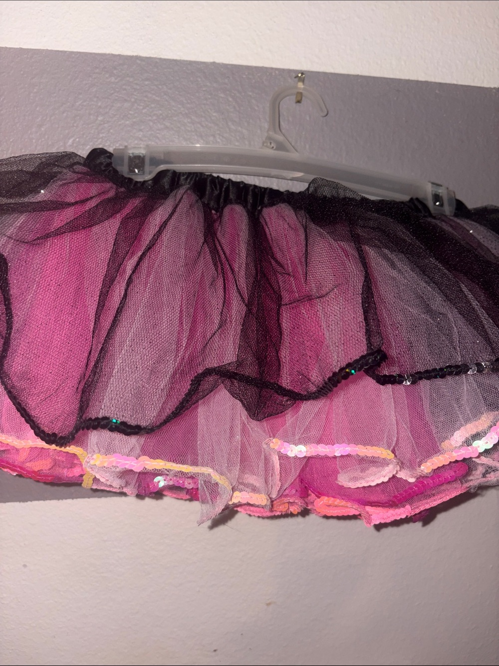 Pink and Black Layered Tulle tutu with Sequin Trim - Picture 3 of 3